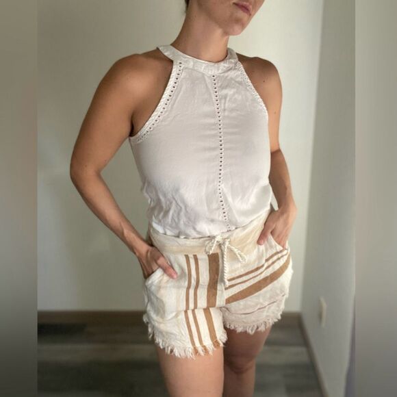 Rip Curl Shorts Elastic Waist Brown Tan Cream Stripe XL - Picture 1 of 10